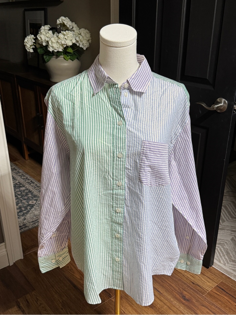 {GAP} "The Big Shirt" Metallic Stripe Oversized Button Down Dress Shirt WSH42